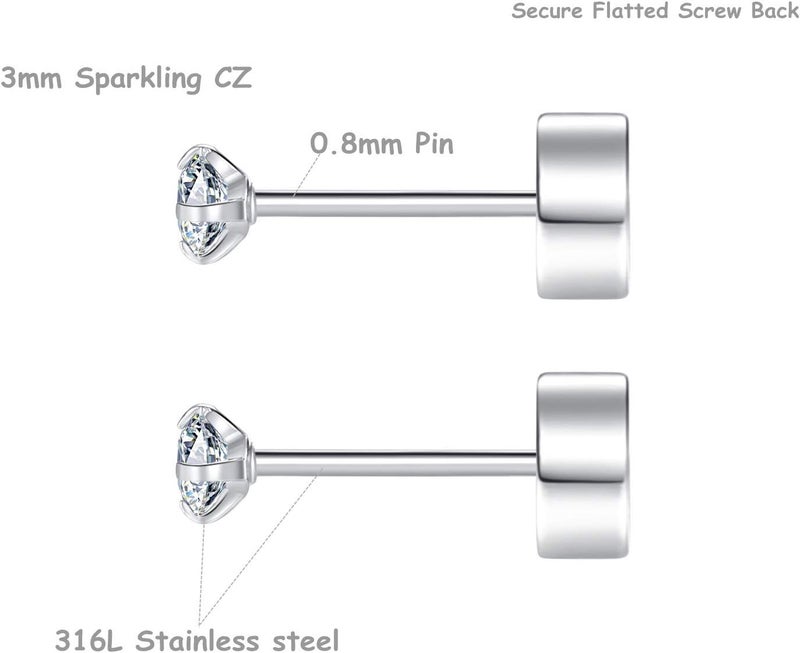 FOSIR 8 Pairs Tiny Flat Back Earrings for Women Men 14K Gold Plated Surgical Stainless Steel Stud Earrings Hypoallergenic Cubic Zirconia Studs Cartilage Earrings 2mm 3mm 4mm - Image 2